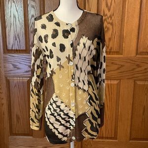 Vintage TERANI Sheer Animal Print & Gold Cardigan, Size Medium